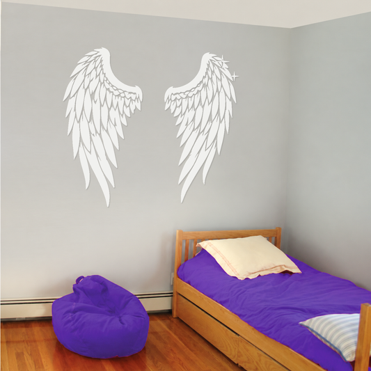 Angel wing vinyl decal with small sparkle accents, white wing design
