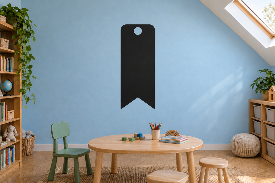 Chalkboard vinyl decal bookmark board with top hole and pointed bottom