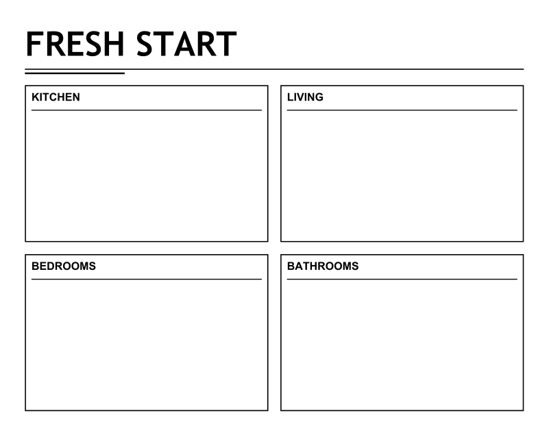 White dry-erase panel front view with four blank writing sections under 'FRESH START'.