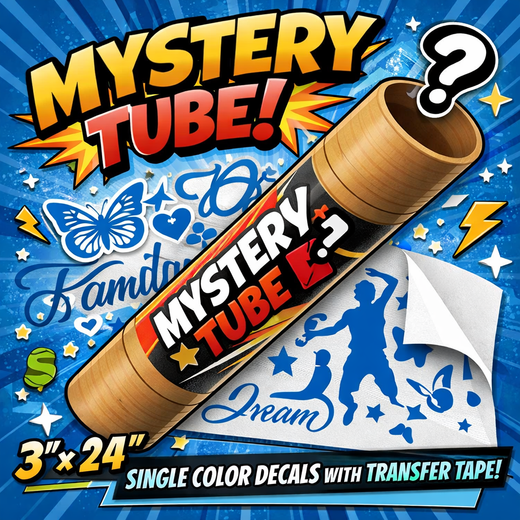 Mystery tube blind pack: 3"x24" single-color decals with transfer tape