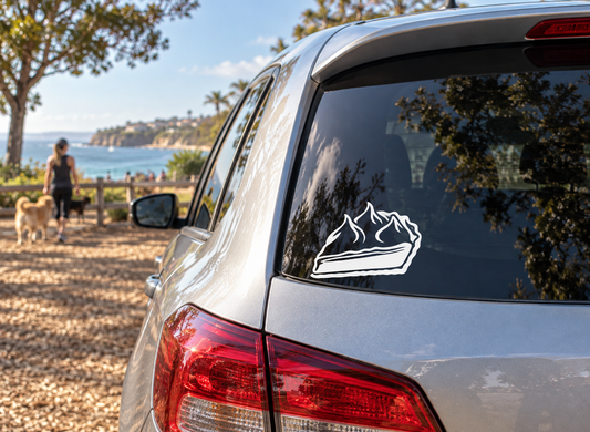 Lemon meringue slice vinyl decal for car window, white graphic with black outline
