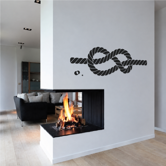Nautical rope knot vinyl decal with crescent and star accents, black