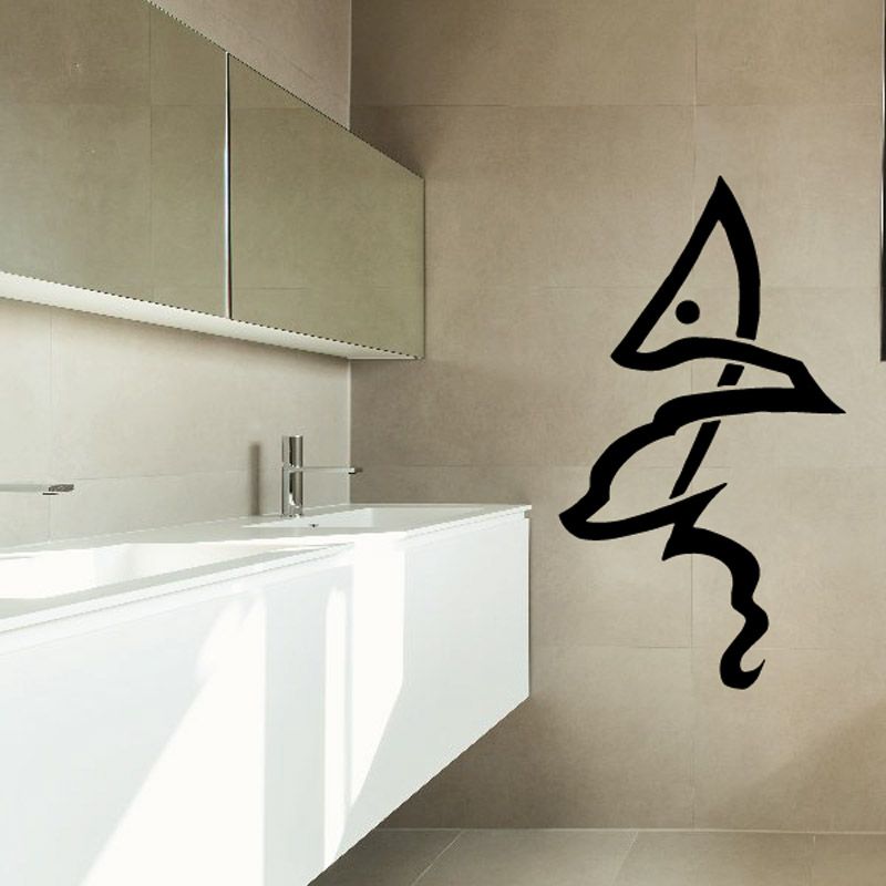 Black abstract shark wall decal with minimalist line art fins and tail