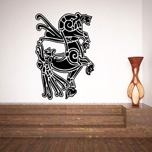 Abstract Capricorn decal with black line art of a mythic warrior figure