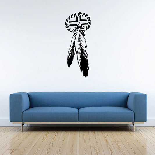 Black feather wall decal with detailed tuft and layered feathers