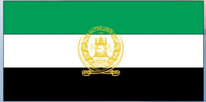 Afghanistan flag sticker with green, white, and black stripes and central coat of arms