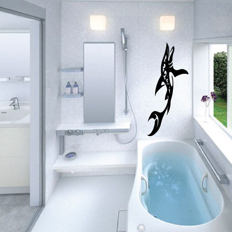 Black dolphin jumping wall decal with dynamic splash tail