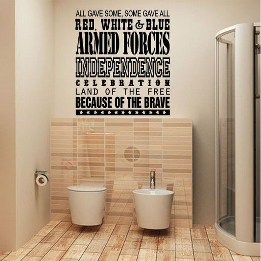 Typography wall decal with bold red, white, and blue patriotic text
