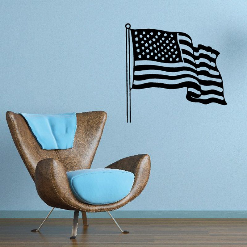 Waving American flag window decal with stars and striped sail