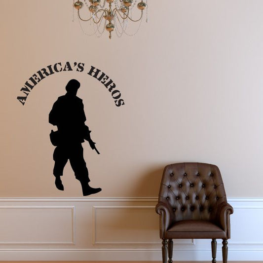 Wall decal: soldier silhouette with “America's Heros” circular text