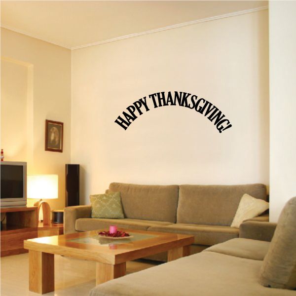 Happy Thanksgiving wall decal with arched black lettering