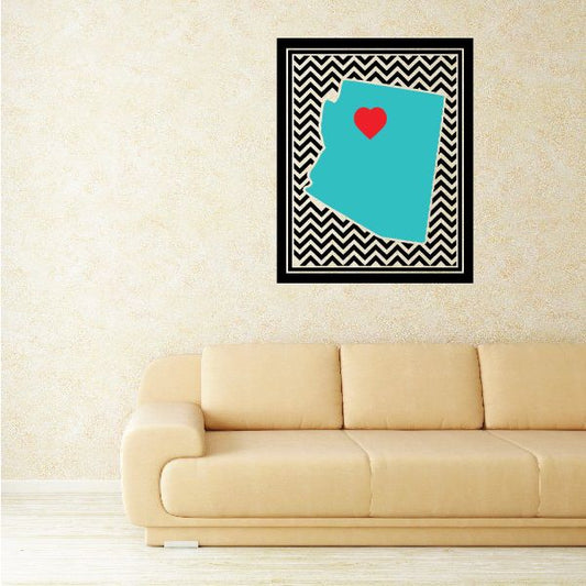 Square chevron border sticker with teal tag and red heart