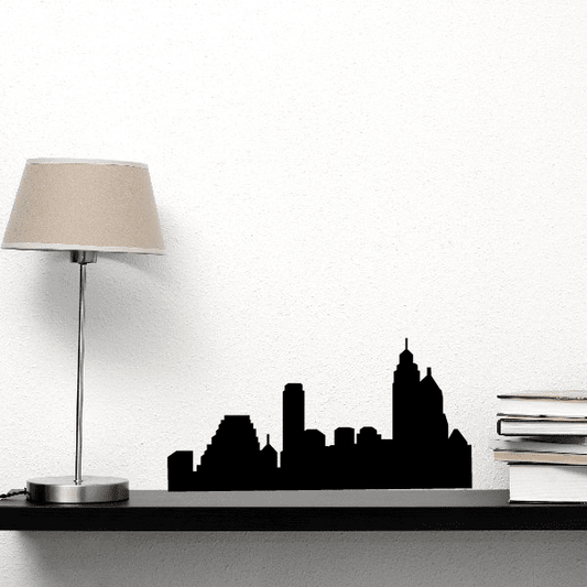City skyline wall decal in black, flat silhouette