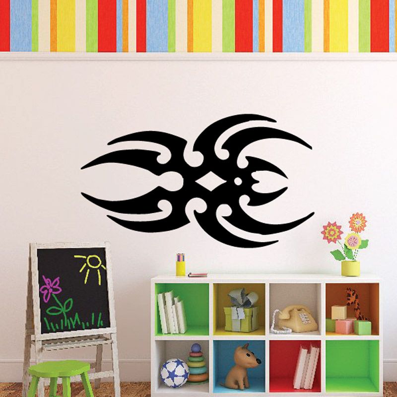 Black spider web style wall decal with swirling eyes and white dots