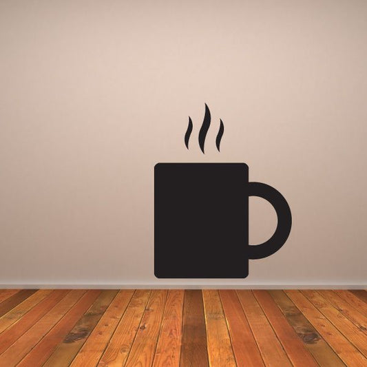 Coffee mug decal with black cup and three curved steam lines
