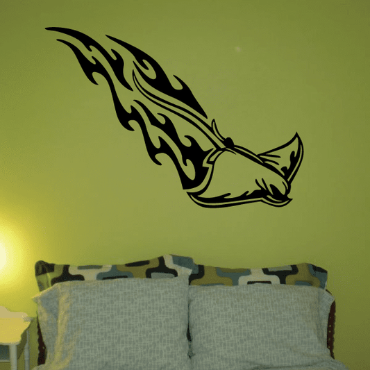 Stingray wall decal with flame-style outlines in dark ink