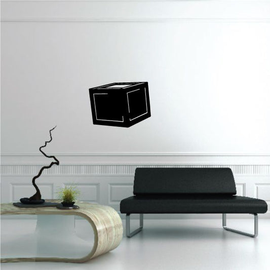 3D cube wall decal, black outline