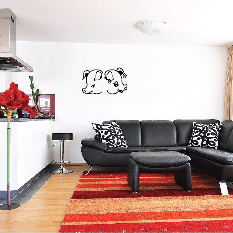 Pig head wall decal set with two cartoon animal head outlines