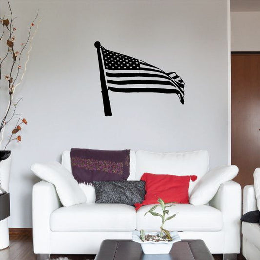 American flag decal of a waving flag with stripes and stars