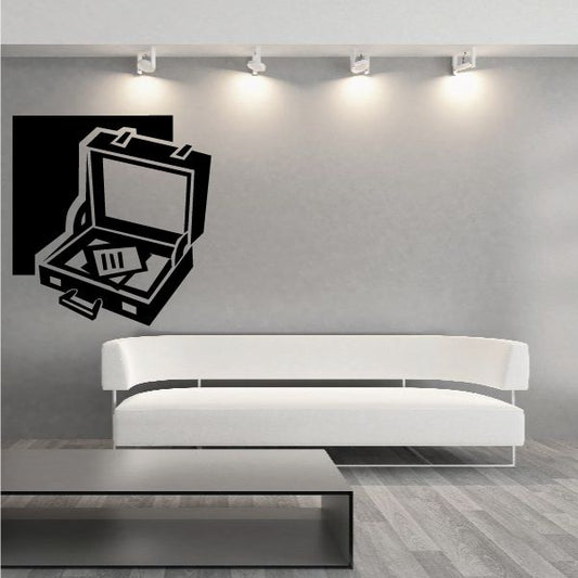 Black briefcase decal sticker with open briefcase icon on wall