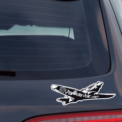 Car decal with winged logo and small text