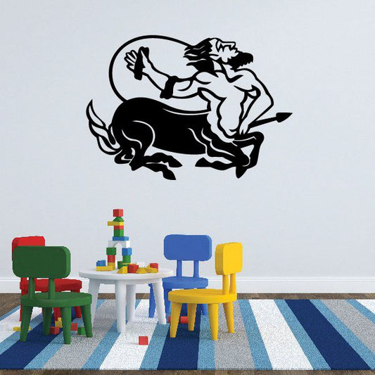 Centaur decal sticker with white and black centaur silhouette in circle