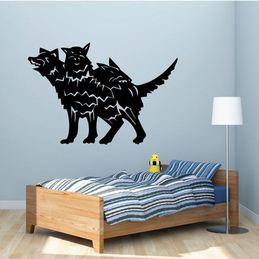 Black three-headed dog (Cerberus) decal wall sticker with jagged outlines
