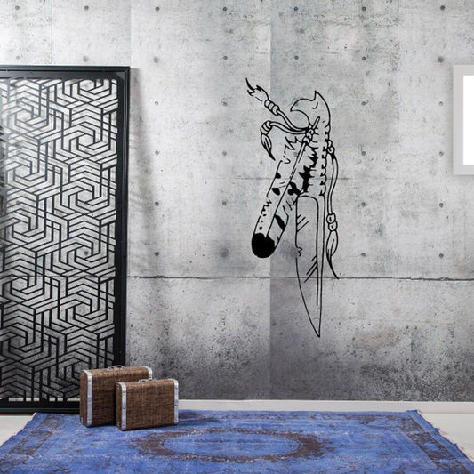 Ceremonial knife wall decal with feather graphic