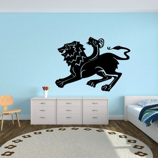 Chimera decal, black stylized lion with spiked mane and curled tail