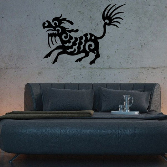 Black Chinese goat wall decal with ornate swirling details
