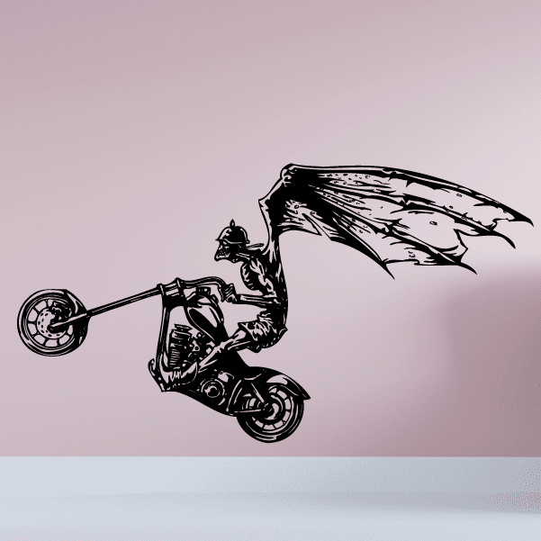 Vinyl wall decal of a black chopper motorcycle with rider