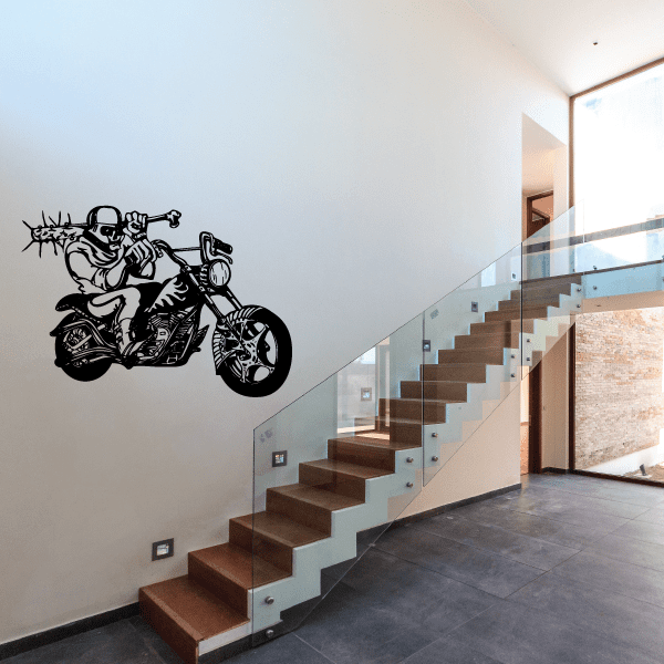 Black motorcycle chopper wall decal, vinyl sticker on interior wall