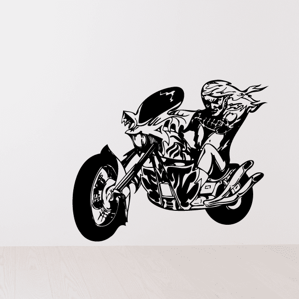 Black and white motorcycle chopper rider vinyl wall decal