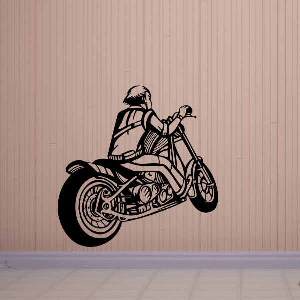 Black chopper rider motorcycle wall decal, vinyl sticker