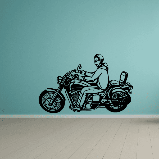 Chopper wall decal vinyl sticker of rider on motorcycle, black design