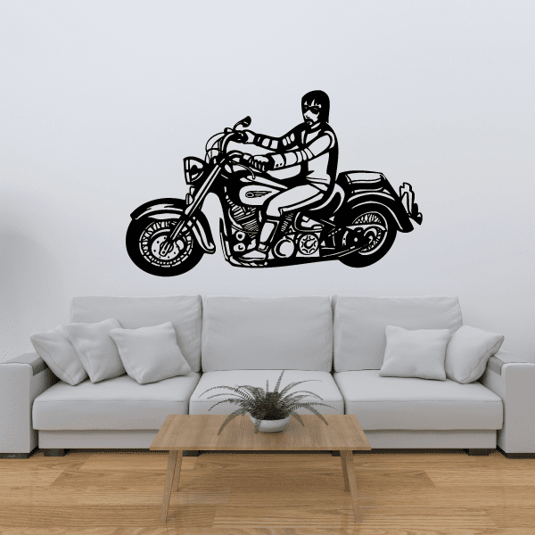Black vinyl chopper motorcycle rider wall decal