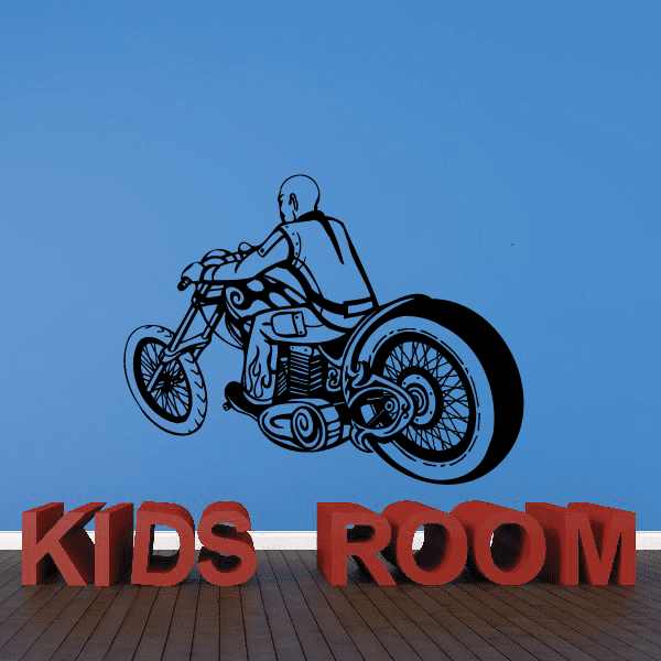 Motorcycle wall decal vinyl sticker with rider and "KIDS ROOM" text