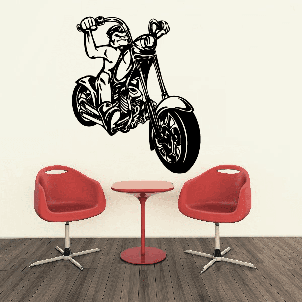 Black chopper motorcycle wall decal with rider arms raised