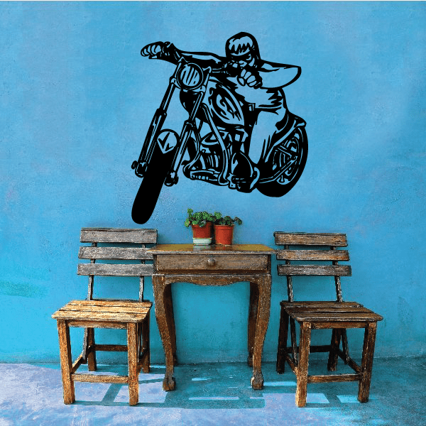 Motorcycle rider wall decal, black vinyl sticker illustration
