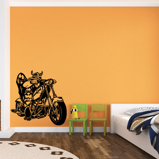 Black chopper motorcycle wall decal with rider silhouette