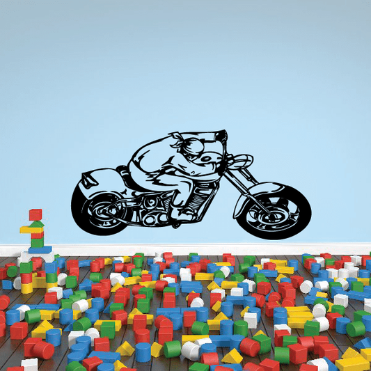 Black chopper motorcycle vinyl wall decal with rider on bike