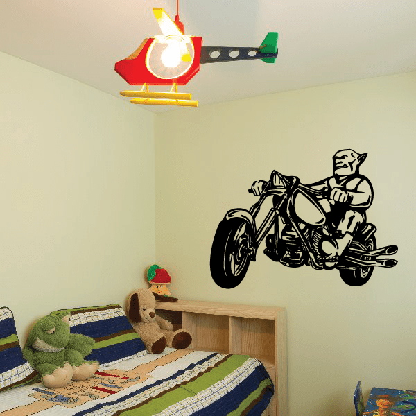 Chopper wall decal: black motorcycle with rider on wall