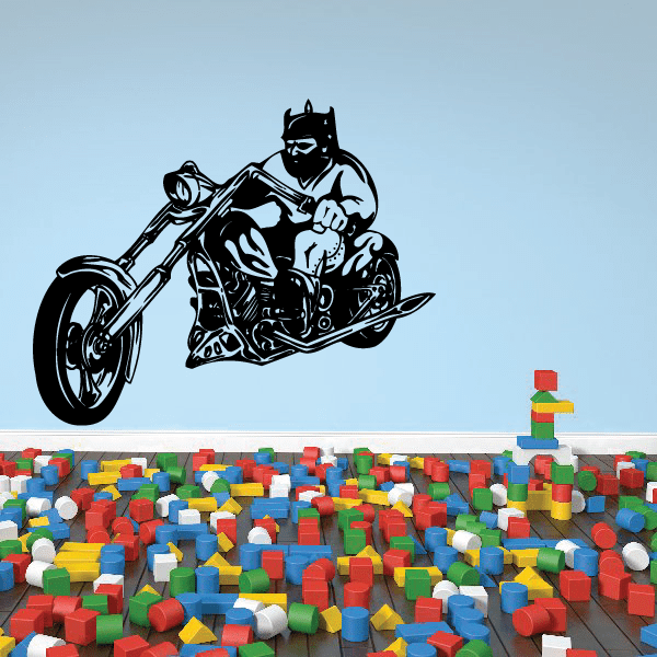 Black chopper motorcycle wall decal with rider