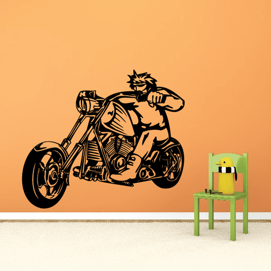 Chopper wall decal featuring a black biker riding a motorcycle with raised fist