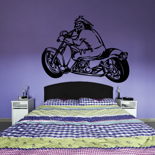 Chopper wall decal with black motorcycle and rider vinyl sticker