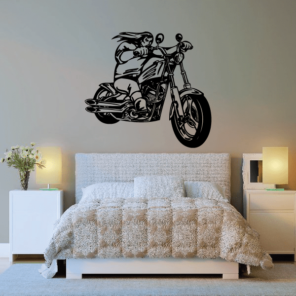 Motorcycle rider wall decal, black vinyl chopper silhouette