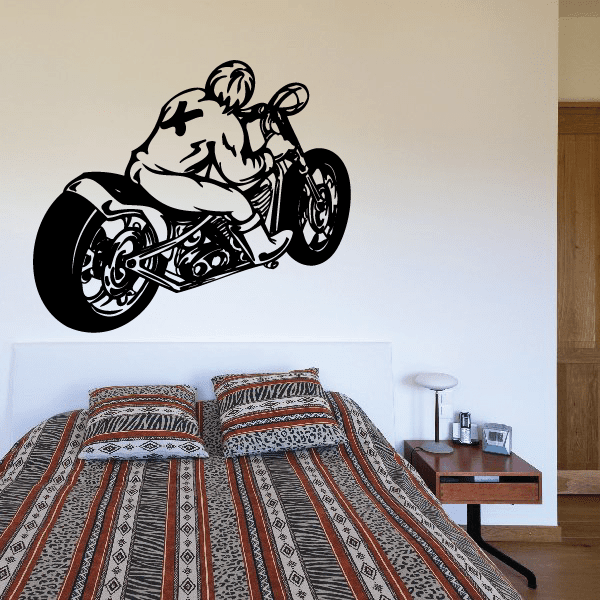 Motorcycle rider wall decal, black vinyl motorcycle graphic