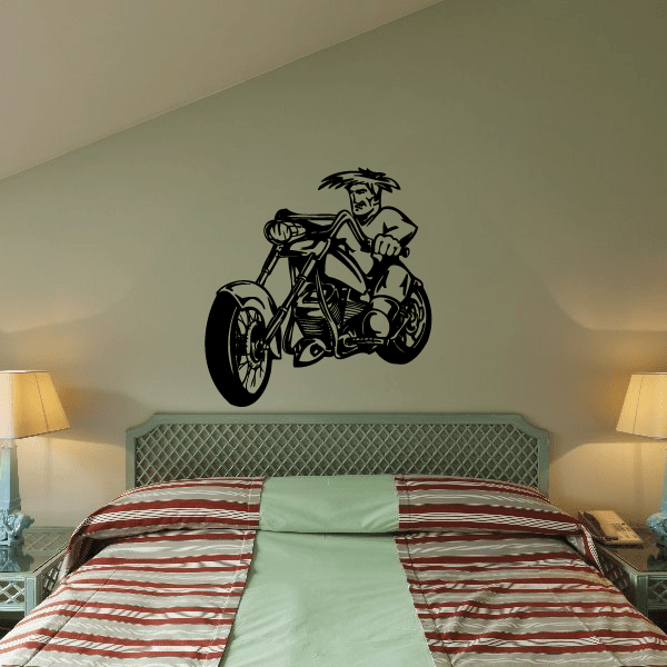 Vinyl wall decal of a black chopper motorcycle with rider