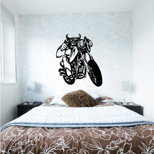 Vinyl wall decal of a black chopper motorcycle with rider