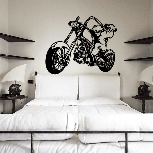 Black chopper motorcycle wall decal, vinyl sticker silhouette on smooth wall